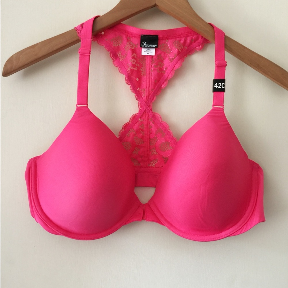 Hot Pink Lacey Razorback Front Clasp Bra